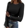 imageZeagoo Womens Long Sleeve Stretch Crewneck Ribbed TShirt Slim Fit Casual Basic Tops SXXLBlackwhitewine Red