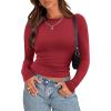 imageZeagoo Womens Long Sleeve Stretch Crewneck Ribbed TShirt Slim Fit Casual Basic Tops SXXLBlackwhitewine Red