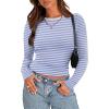 imageZeagoo Womens Long Sleeve Stretch Crewneck Ribbed TShirt Slim Fit Casual Basic Tops SXXLBlue Stripe