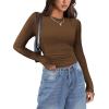 imageZeagoo Womens Long Sleeve Stretch Crewneck Ribbed TShirt Slim Fit Casual Basic Tops SXXLBrown