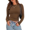 imageZeagoo Womens Long Sleeve Stretch Crewneck Ribbed TShirt Slim Fit Casual Basic Tops SXXLBrown