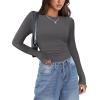 imageZeagoo Womens Long Sleeve Stretch Crewneck Ribbed TShirt Slim Fit Casual Basic Tops SXXLCharcoal Grey
