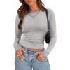 imageZeagoo Womens Long Sleeve Stretch Crewneck Ribbed TShirt Slim Fit Casual Basic Tops SXXLGrey