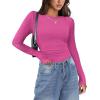 imageZeagoo Womens Long Sleeve Stretch Crewneck Ribbed TShirt Slim Fit Casual Basic Tops SXXLHot Pink
