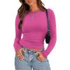 imageZeagoo Womens Long Sleeve Stretch Crewneck Ribbed TShirt Slim Fit Casual Basic Tops SXXLHot Pink
