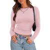 imageZeagoo Womens Long Sleeve Stretch Crewneck Ribbed TShirt Slim Fit Casual Basic Tops SXXLPink