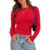 imageZeagoo Womens Long Sleeve Stretch Crewneck Ribbed TShirt Slim Fit Casual Basic Tops SXXLRed