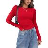 imageZeagoo Womens Long Sleeve Stretch Crewneck Ribbed TShirt Slim Fit Casual Basic Tops SXXLRed