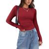 imageZeagoo Womens Long Sleeve Stretch Crewneck Ribbed TShirt Slim Fit Casual Basic Tops SXXLWine Red