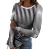 imageZeagoo Womens Long Sleeve Stretch Crewneck Ribbed TShirt Slim Fit Casual Basic Tops SXXLBlack Stripe