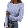 imageZeagoo Womens Long Sleeve Stretch Crewneck Ribbed TShirt Slim Fit Casual Basic Tops SXXLBlue Stripe