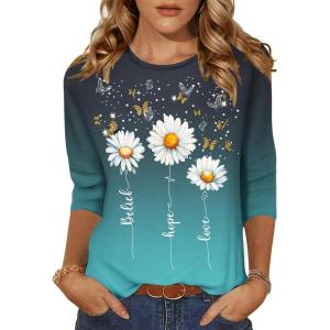 imageZeagoo Womens Casual 34 Sleeve TShirts Round Neck Cute Tunic Tops Basic Tees Blouses Business Work Tee TopBf100