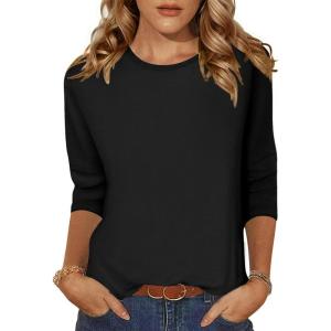 imageZeagoo Womens Casual 34 Sleeve TShirts Round Neck Cute Tunic Tops Basic Tees Blouses Business Work Tee TopBlack