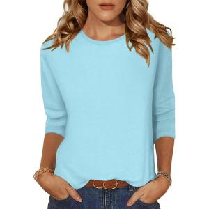 imageZeagoo Womens Casual 34 Sleeve TShirts Round Neck Cute Tunic Tops Basic Tees Blouses Business Work Tee TopBlue