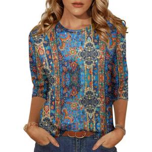 imageZeagoo Womens Casual 34 Sleeve TShirts Round Neck Cute Tunic Tops Basic Tees Blouses Business Work Tee TopBohemiamz779