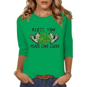 imageZeagoo Womens Casual 34 Sleeve TShirts Round Neck Cute Tunic Tops Basic Tees Blouses Business Work Tee TopClover