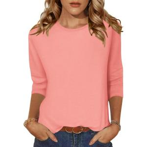 imageZeagoo Womens Casual 34 Sleeve TShirts Round Neck Cute Tunic Tops Basic Tees Blouses Business Work Tee TopCoral