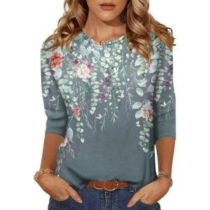 imageZeagoo Womens Casual 34 Sleeve TShirts Round Neck Cute Tunic Tops Basic Tees Blouses Business Work Tee TopGrey Flowerwf71