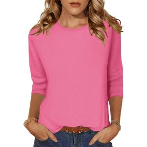 imageZeagoo Womens Casual 34 Sleeve TShirts Round Neck Cute Tunic Tops Basic Tees Blouses Business Work Tee TopHot Pink