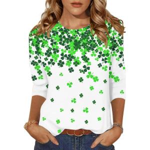 imageZeagoo Womens Casual 34 Sleeve TShirts Round Neck Cute Tunic Tops Basic Tees Blouses Business Work Tee TopLucky Clover Print