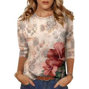 imageZeagoo Womens Casual 34 Sleeve TShirts Round Neck Cute Tunic Tops Basic Tees Blouses Business Work Tee TopPa275