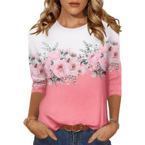 imageZeagoo Womens Casual 34 Sleeve TShirts Round Neck Cute Tunic Tops Basic Tees Blouses Business Work Tee TopPink Flowersf122