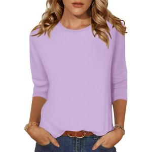 imageZeagoo Womens Casual 34 Sleeve TShirts Round Neck Cute Tunic Tops Basic Tees Blouses Business Work Tee TopPurple