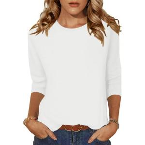imageZeagoo Womens Casual 34 Sleeve TShirts Round Neck Cute Tunic Tops Basic Tees Blouses Business Work Tee TopWhite