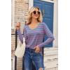 imageZeagoo Womens T Shirts Long Sleeve V Neck Basic Tee Soft Casual Loose Fit Fall Tops Outfits 2025Pink Green Striped