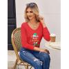 imageZeagoo Womens T Shirts Long Sleeve V Neck Basic Tee Soft Casual Loose Fit Fall Tops Outfits 2025Red Christmas