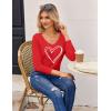 imageZeagoo Womens T Shirts Long Sleeve V Neck Basic Tee Soft Casual Loose Fit Fall Tops Outfits 2025Red Heart
