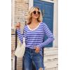 imageZeagoo Womens T Shirts Long Sleeve V Neck Basic Tee Soft Casual Loose Fit Fall Tops Outfits 2025White Blue Striped