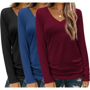 imageZeagoo Womens T Shirts Long Sleeve V Neck Basic Tee Soft Casual Loose Fit Fall Tops Outfits 2025Black  Blue  Dark Red