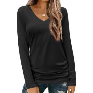 imageZeagoo Womens T Shirts Long Sleeve V Neck Basic Tee Soft Casual Loose Fit Fall Tops Outfits 2025Black