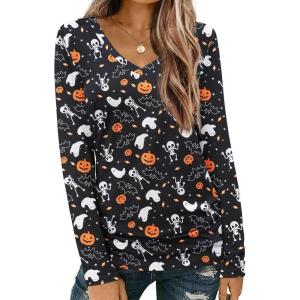imageZeagoo Womens T Shirts Long Sleeve V Neck Basic Tee Soft Casual Loose Fit Fall Tops Outfits 2025Black Ghost