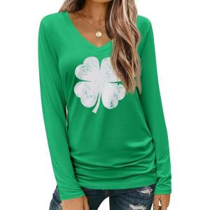 imageZeagoo Womens T Shirts Long Sleeve V Neck Basic Tee Soft Casual Loose Fit Fall Tops Outfits 2025Clover
