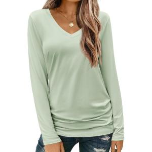 imageZeagoo Womens T Shirts Long Sleeve V Neck Basic Tee Soft Casual Loose Fit Fall Tops Outfits 2025Light Green