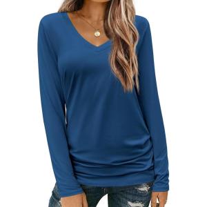 imageZeagoo Womens T Shirts Long Sleeve V Neck Basic Tee Soft Casual Loose Fit Fall Tops Outfits 2025Navy Blue
