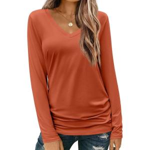 imageZeagoo Womens T Shirts Long Sleeve V Neck Basic Tee Soft Casual Loose Fit Fall Tops Outfits 2025Pumpkin