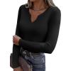 imageZeagoo Womens Long Sleeve Shirts VNeck Slim Fitted Knit Top Stretch Ribbed Basic Tee Casual Y2k Going Out TShirt01black