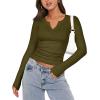 imageZeagoo Womens Long Sleeve Shirts VNeck Slim Fitted Knit Top Stretch Ribbed Basic Tee Casual Y2k Going Out TShirtArmy Green