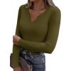 imageZeagoo Womens Long Sleeve Shirts VNeck Slim Fitted Knit Top Stretch Ribbed Basic Tee Casual Y2k Going Out TShirtArmy Green
