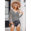imageZeagoo Womens Long Sleeve Shirts VNeck Slim Fitted Knit Top Stretch Ribbed Basic Tee Casual Y2k Going Out TShirtBlack White Stripe