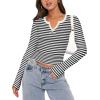 imageZeagoo Womens Long Sleeve Shirts VNeck Slim Fitted Knit Top Stretch Ribbed Basic Tee Casual Y2k Going Out TShirtBlack White Stripe