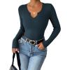 imageZeagoo Womens Long Sleeve Shirts VNeck Slim Fitted Knit Top Stretch Ribbed Basic Tee Casual Y2k Going Out TShirtBlue