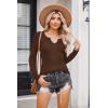 imageZeagoo Womens Long Sleeve Shirts VNeck Slim Fitted Knit Top Stretch Ribbed Basic Tee Casual Y2k Going Out TShirtBrown