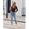 imageZeagoo Womens Long Sleeve Shirts VNeck Slim Fitted Knit Top Stretch Ribbed Basic Tee Casual Y2k Going Out TShirtBrown