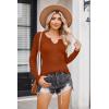 imageZeagoo Womens Long Sleeve Shirts VNeck Slim Fitted Knit Top Stretch Ribbed Basic Tee Casual Y2k Going Out TShirtCaramel