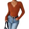 imageZeagoo Womens Long Sleeve Shirts VNeck Slim Fitted Knit Top Stretch Ribbed Basic Tee Casual Y2k Going Out TShirtCaramel