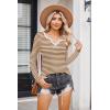 imageZeagoo Womens Long Sleeve Shirts VNeck Slim Fitted Knit Top Stretch Ribbed Basic Tee Casual Y2k Going Out TShirtCaramel White Stripe